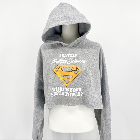 MS AWARENESS Superman Graphic Cropped Sweatshirt Hoodie Size L - Picture 11 of 13